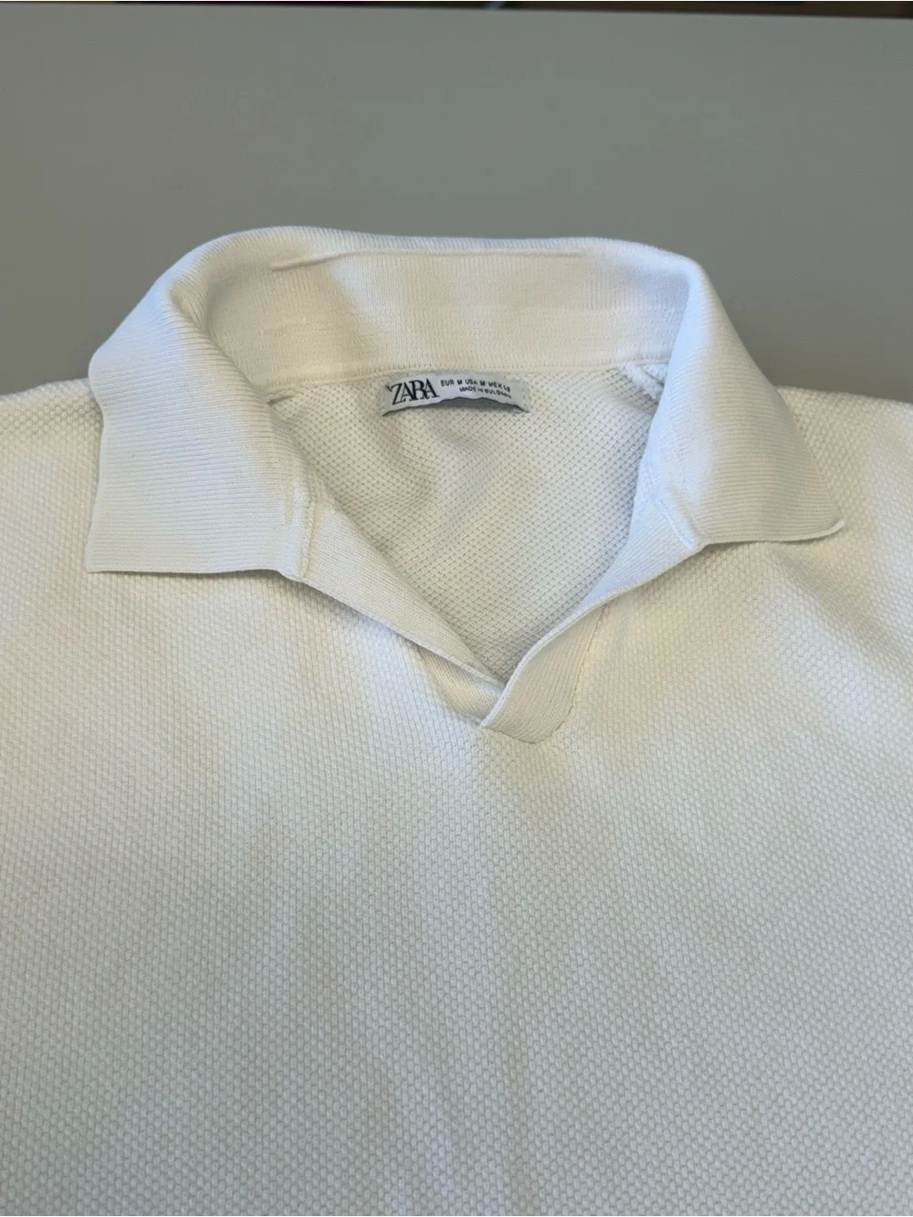 Zara Solid Knit Polo Shirt Men’s M White Short Sleeve Collared Pullover